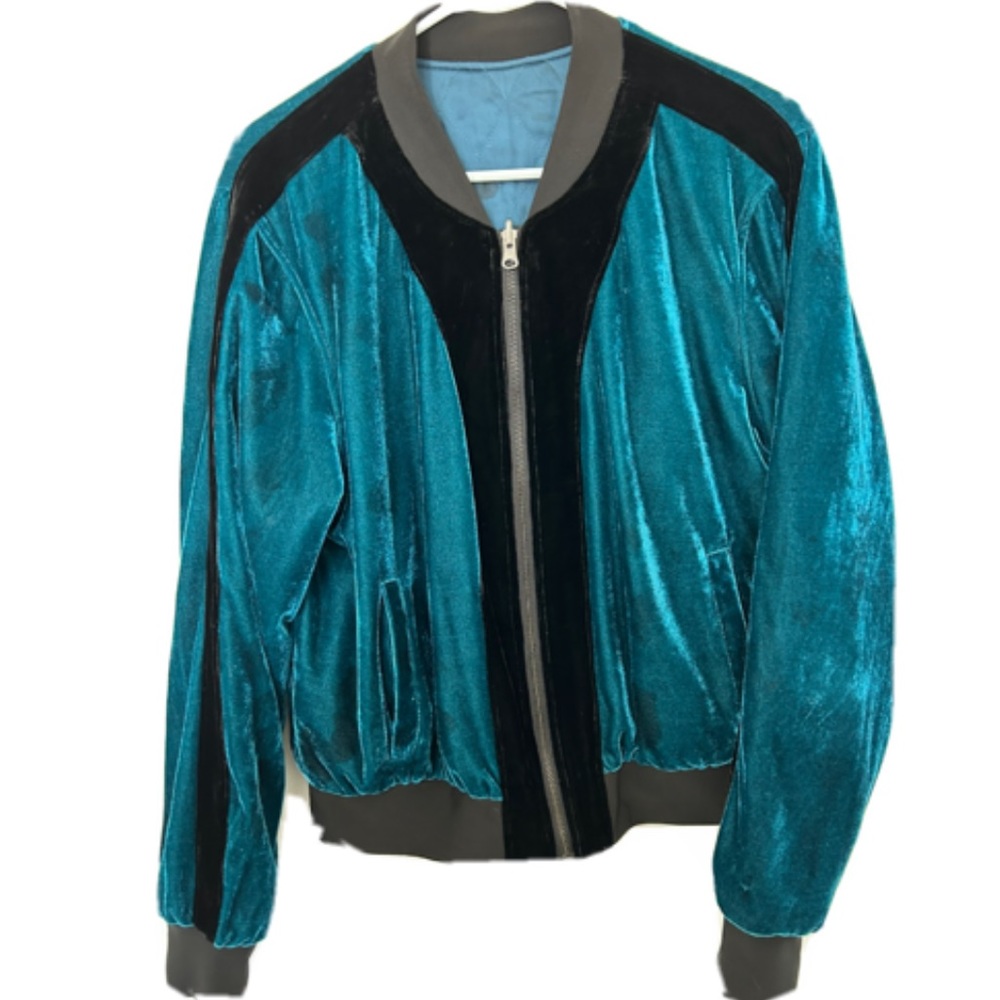 Pam & Gela Women’s Full-Zip Bomber Jacket Quilted Velour Aqua Teal Soft Light - Picture 8 of 8